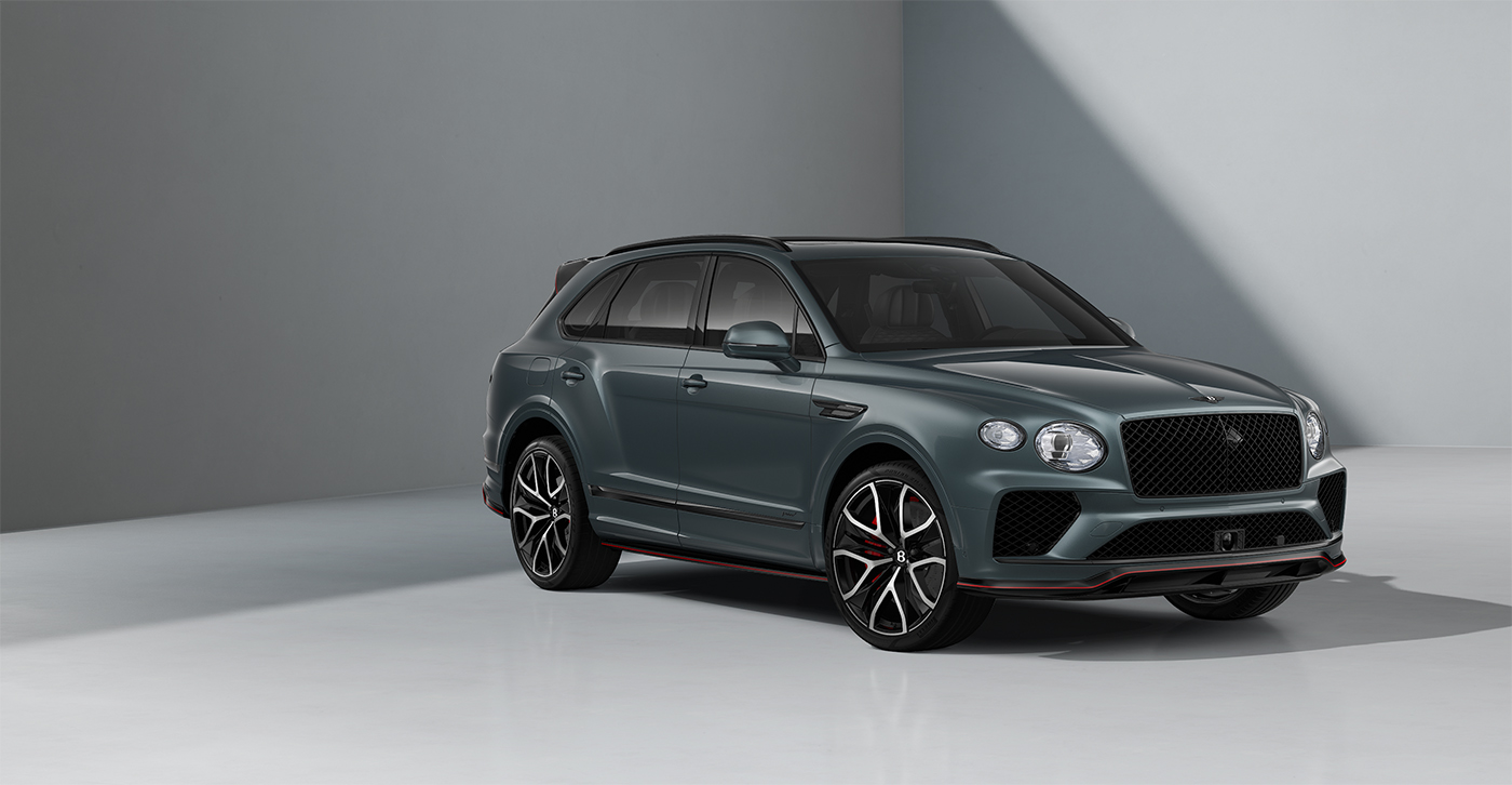 Bentley Berlin Bentley Bentayga Speed SUV in Storm Grey Satin paint and 23" Black Painted and Bright Machined Wheels – front 3/4