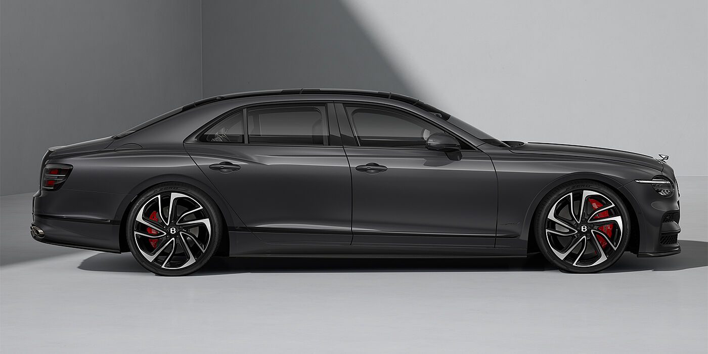 Bentley Berlin New Bentley Flying Spur Speed sedan in Magnetic  paint profile with 22" Swept spoke Black & Machined wheels