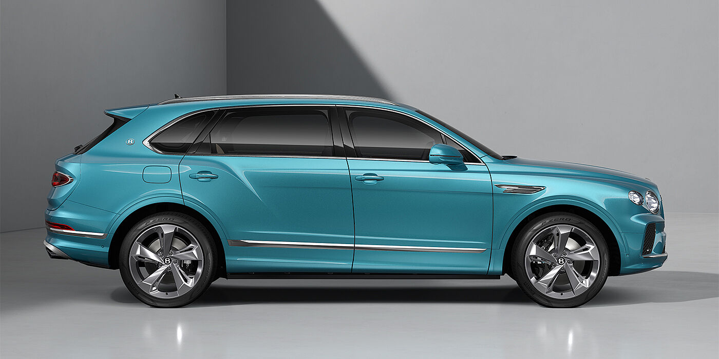 Bentley Berlin Bentley Bentayga EWB SUV in Light Windsor Blue paint and 22" Five Spoke Directional Polished wheels - profile