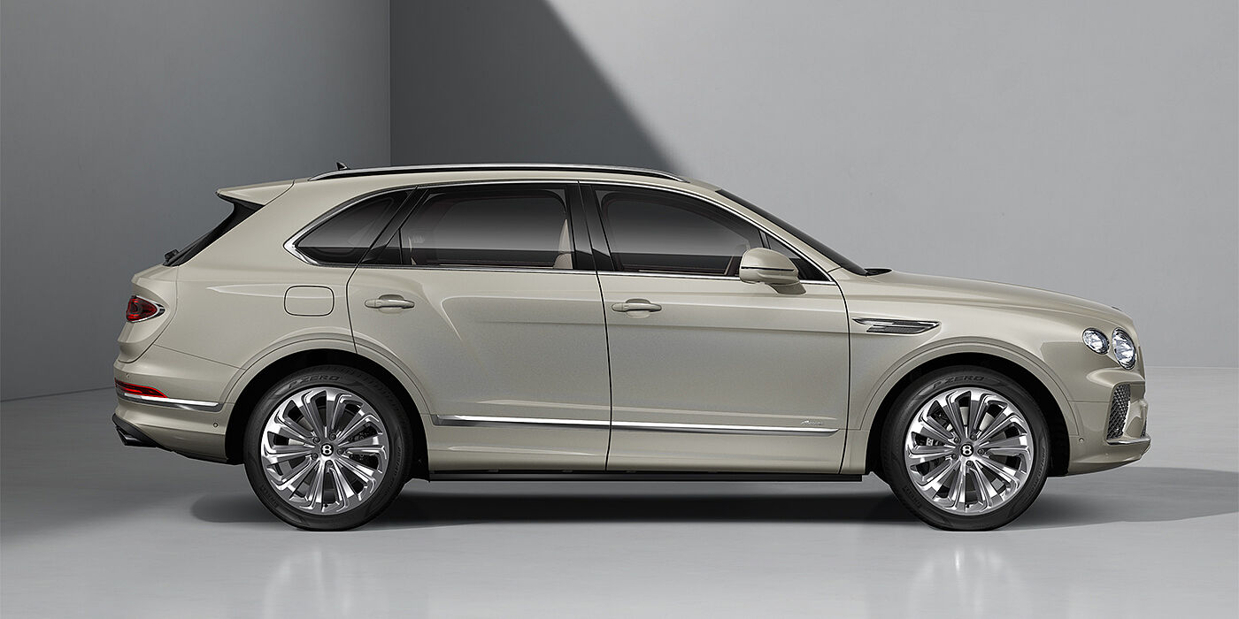 Bentley Berlin Bentley Bentayga Azure SUV in White Sand paint and 22" Ten Spoke Polished wheels ls - profile