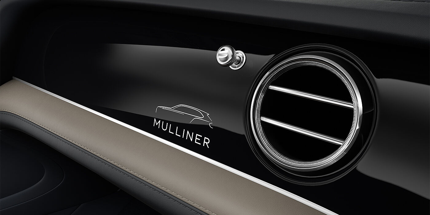 Bentley Berlin Bentley Bentayga EWB Mulliner SUV veneer detail in Grand Black with Mulliner fascia badge