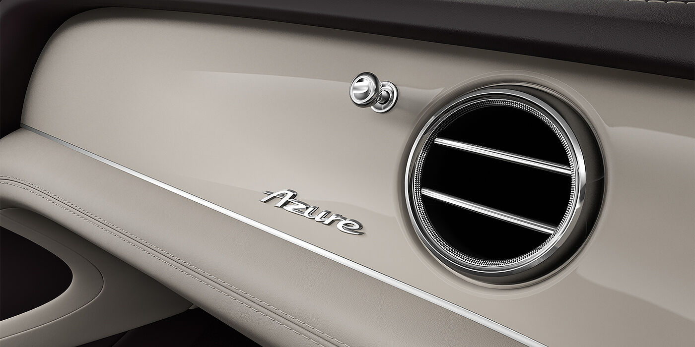 Bentley Berlin Bentley Bentayga Azure SUV veneer detail in Piano Linen with Azure chrome fascia badge