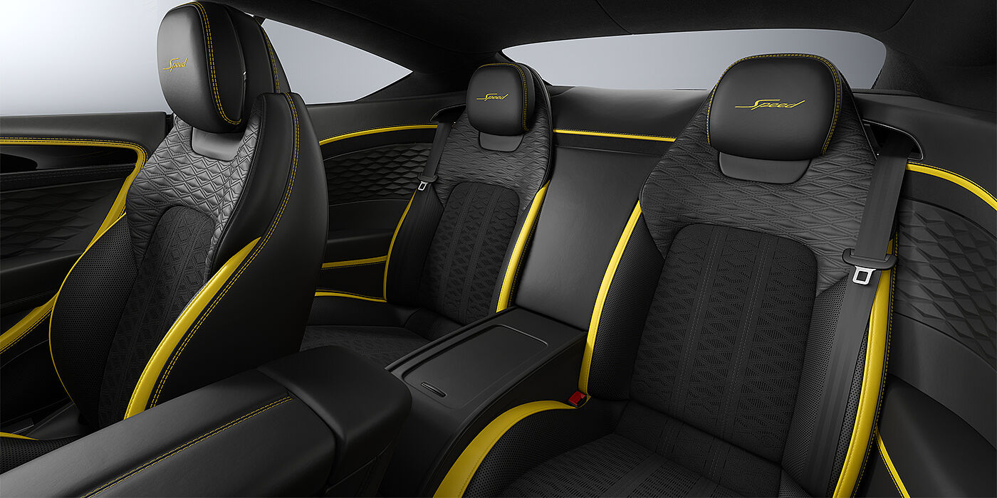 Bentley Berlin Bentley Continental GT Speed coupe rear interior in Cyber yellow and Beluga black hides