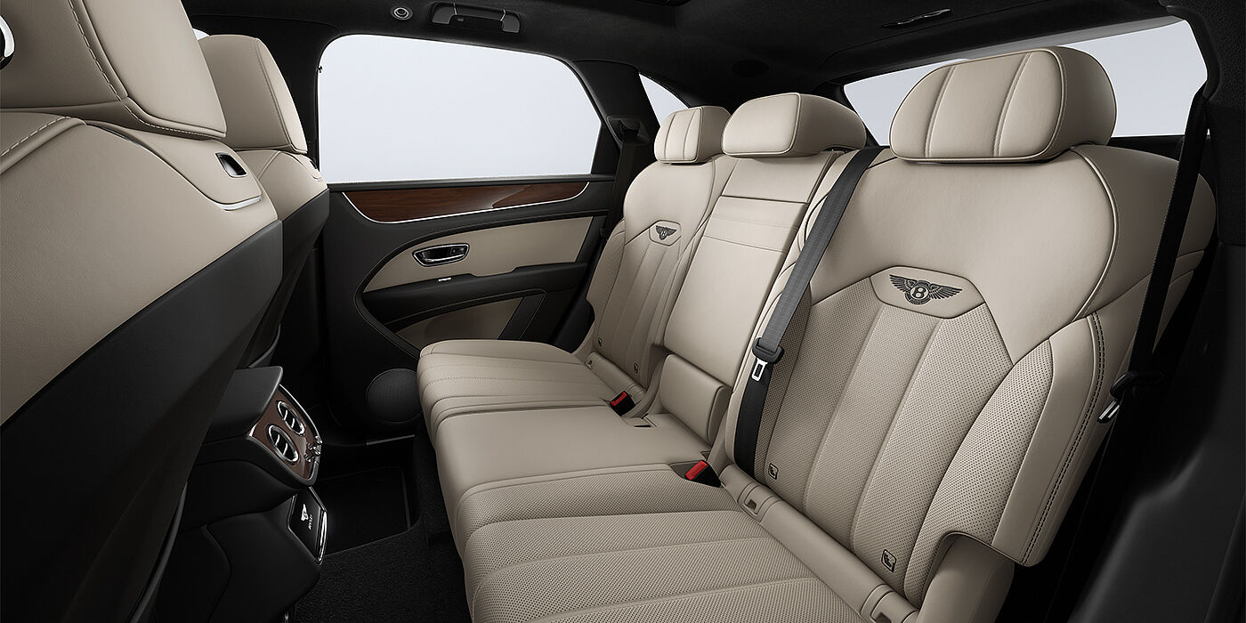 Bentley Berlin Bentley Bentayga SUV rear interior in Portland and Beluga black hides