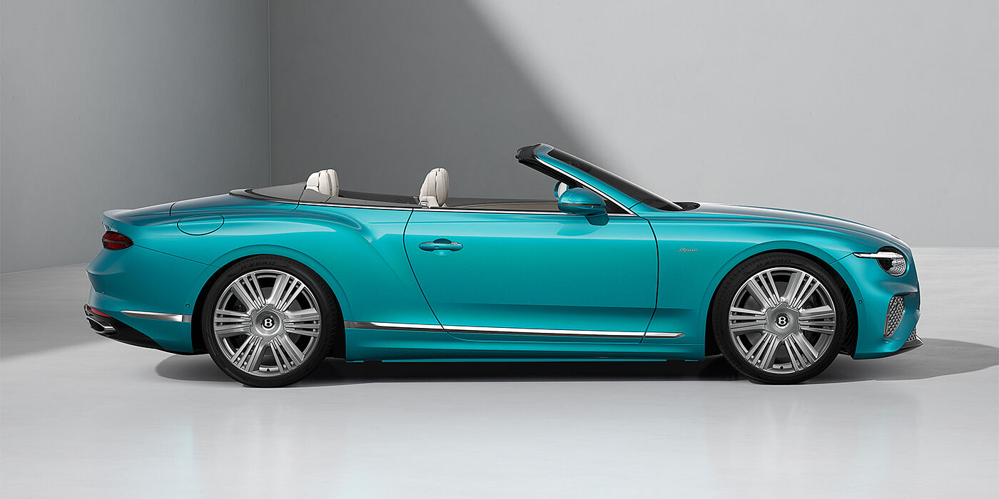 Bentley Berlin Bentley Continental GTC Azure convertible in Topaz Blue paint and 22" Azure wheels - profile