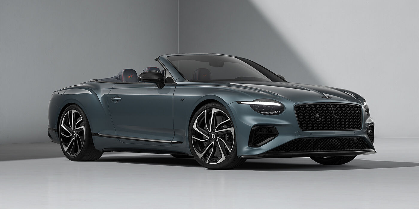 Bentley Berlin Bentley Continental GTC S convertible in Thunder blue paint front 3/4