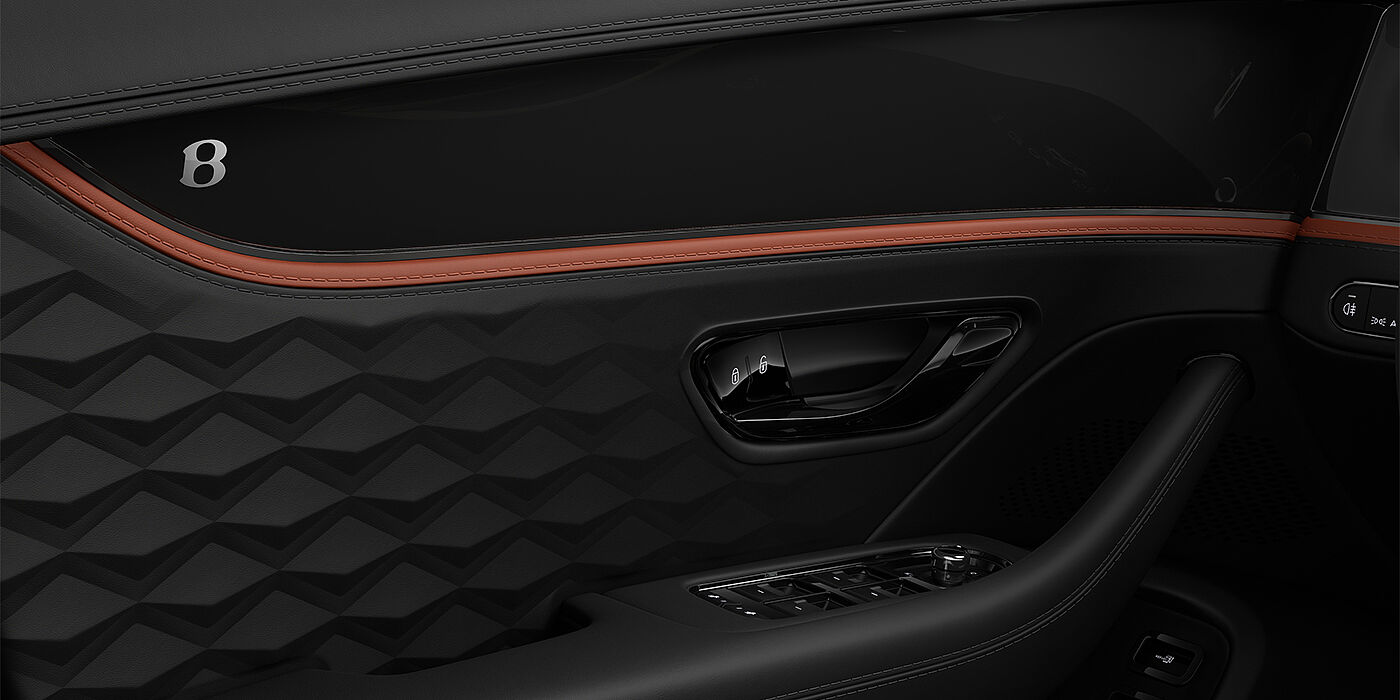 Bentley Berlin New Bentley Flying Spur Mulliner sedan door interior in Porland and Beluga black hides