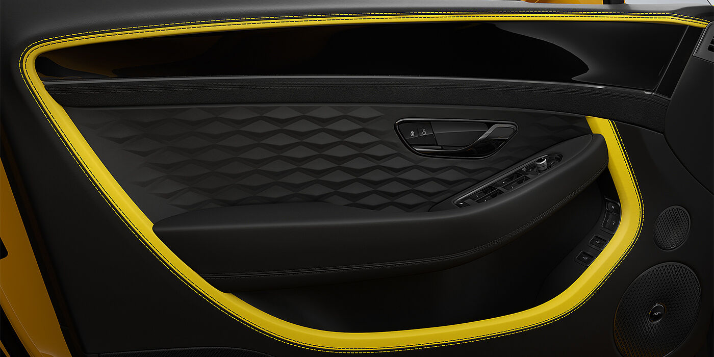 Bentley Berlin Bentley Continental GT Speed coupe door detail in Cyber yellow and Beluga black hides