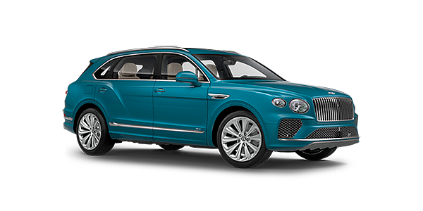 Bentley Berlin Bentley Bentayga EWB Azure front side angled view in Topaz blue coloured exterior. 