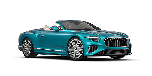 Bentley Berlin Bentley Continental GTC Azure convertible in Topaz Blue paint and 22" Azure wheels - front 3/4