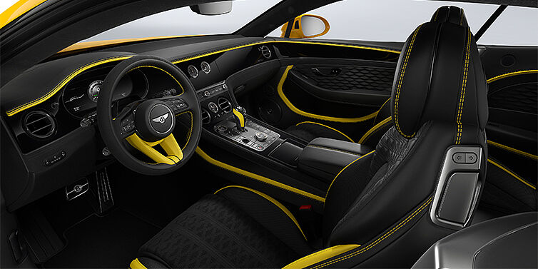 Bentley Berlin Bentley Continental GT Speed coupe front interior in Cyber yellow and Beluga black hides