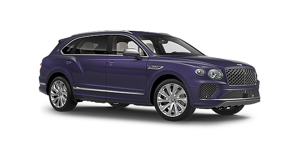 Bentley Berlin Bentayga Extended Wheelbase Mulliner luxury SUV front three quarter in Tanzanite Purple paint