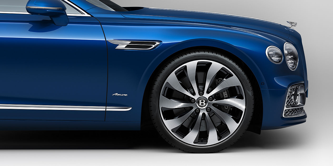 Bentley Berlin Bentley Flying Spur Azure sedan side close up in Sequin Blue paint with Azure badge