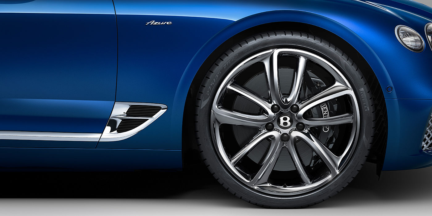 Bentley Berlin Bentley Continental GT Azure coupe in Sequin Blue paint side close up with Azure badge