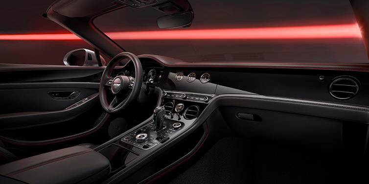 Bentley Berlin Bentley Continental GTC Black Edition convertible front interior with Beluga black hide and High Gloss Carbon Fibre veneer