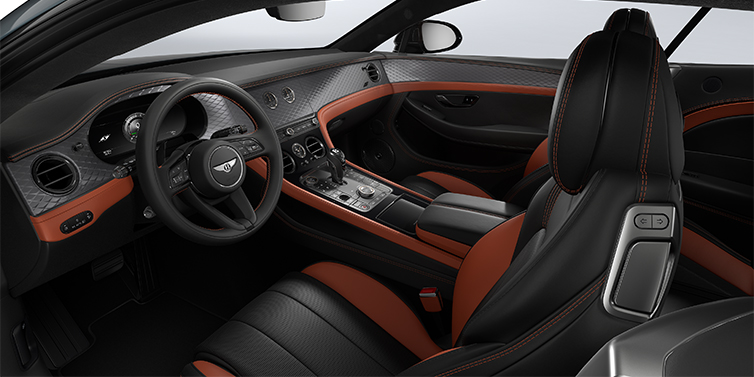 Bentley Berlin Bentley Continental GT Coup&eacute; vorne Innenraum in Newmarket Tan und Beluga Black Leder mit Diamond Brushed Dark Tint Aluminium Furnier