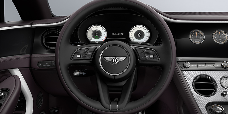 Bentley Berlin Bentley Continental GT Mulliner coupe steering wheel in Beluga black and Damson hides with white accent hide