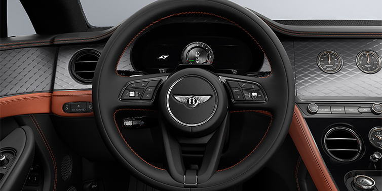 Bentley Berlin Bentley Continental GT Coup&eacute; Lenkrad und Armaturenbrett in Newmarket Tan und Beluga Black Leder mit Diamond Brushed Dark Tint Aluminium Furnier