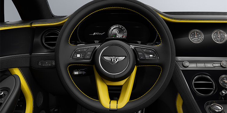 Bentley Berlin Bentley Continental GT Speed coupe steering wheel in Cyber Yellow and Beluga black hides