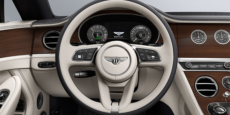 Bentley Berlin Bentley Continental GTC convertible steering wheel in Linen and Imperial Blue hides