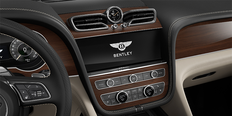 Bentley Berlin Bentley Bentayga SUV centre console detail showing Bentley Wings